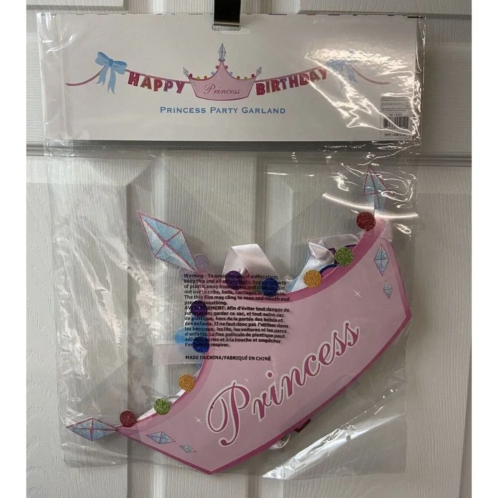 Dept 56 Glitterville Happy Birthday Princess Paper Banner Garland in Package